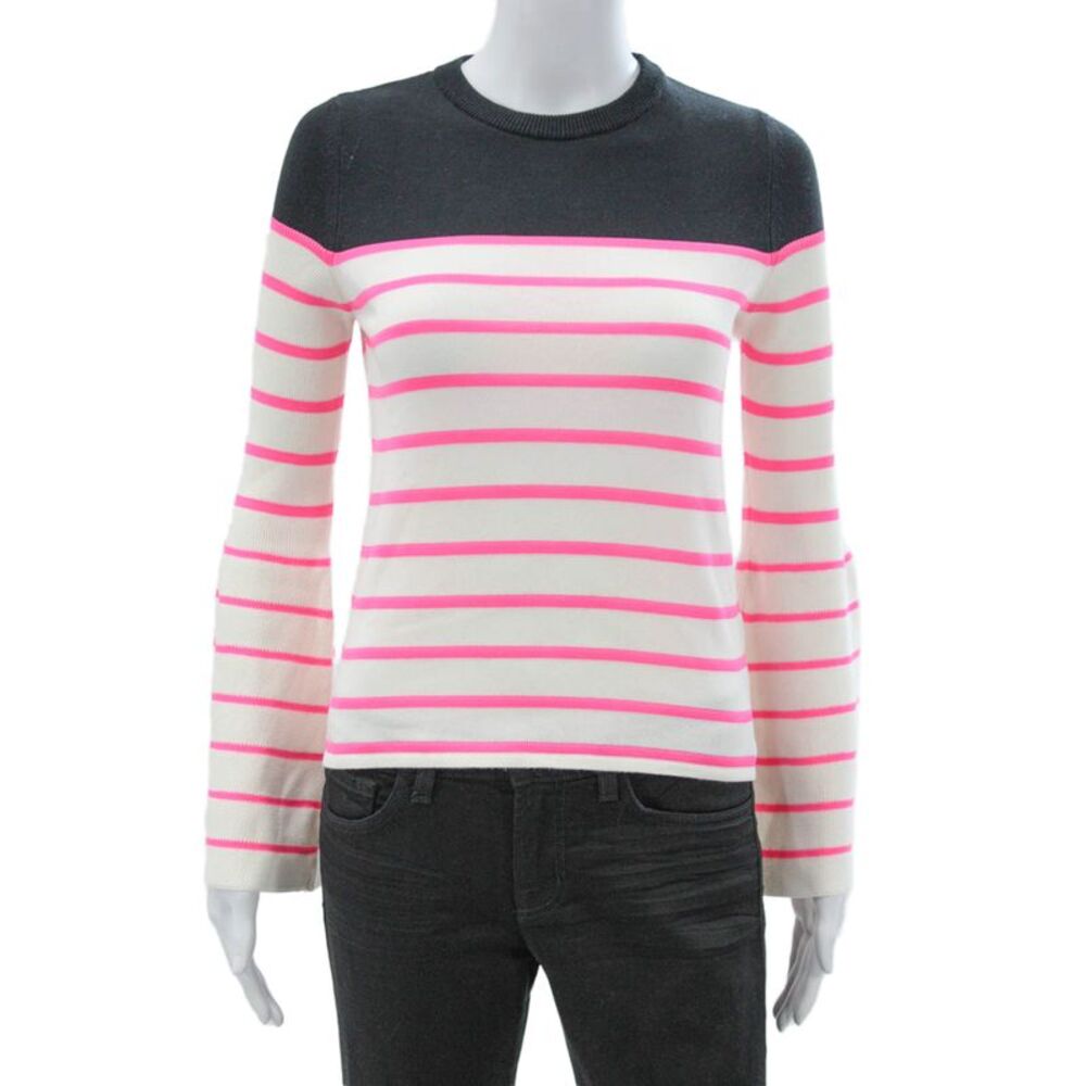 Nude Womens White Striped Cotton Blend Crew Neck Long Sleeve Pullover Size 38